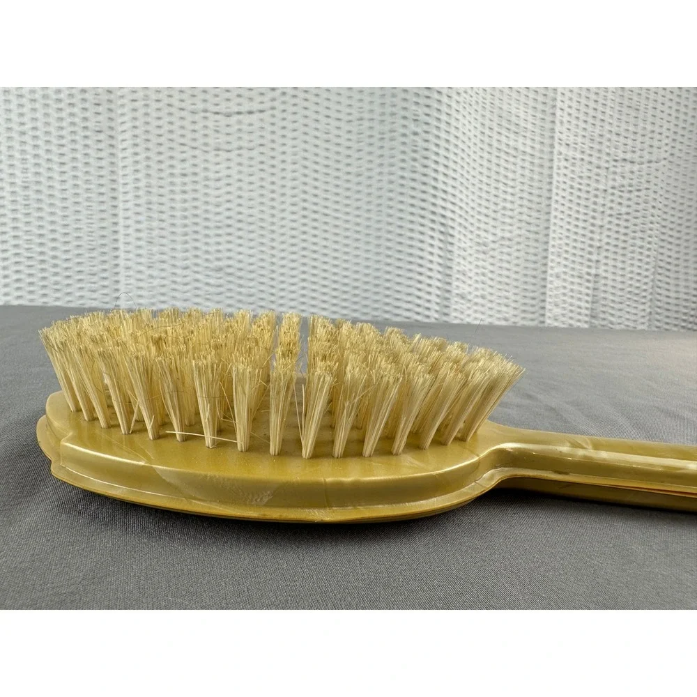 Art Deco Yellow Celluloid Vanity Brush w Black‎ Scroll Design